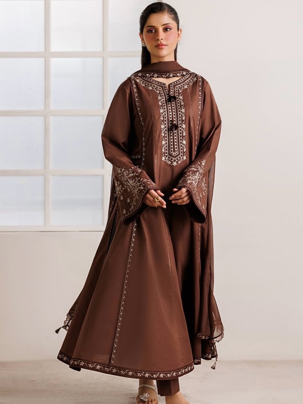 Embroidered Brown Women's Maxi Dress by IZNIK